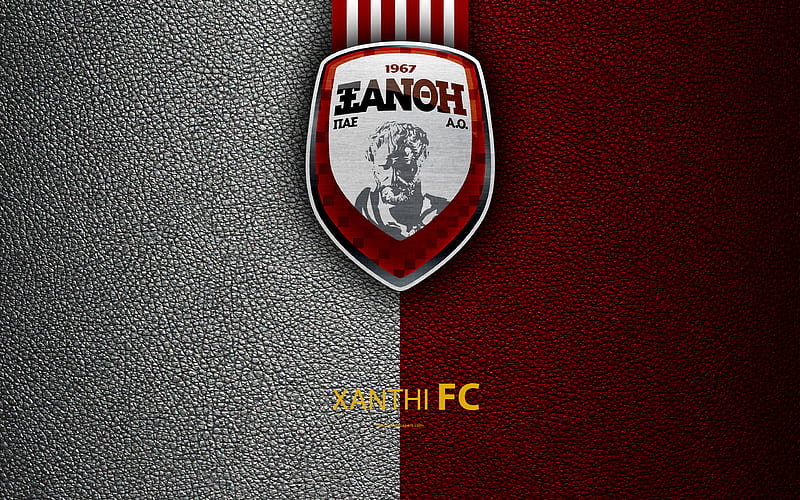 Xanthi FC logo, Greek Super League, leather texture, emblem, Xanthi, Greece, football, Greek football club, HD wallpaper