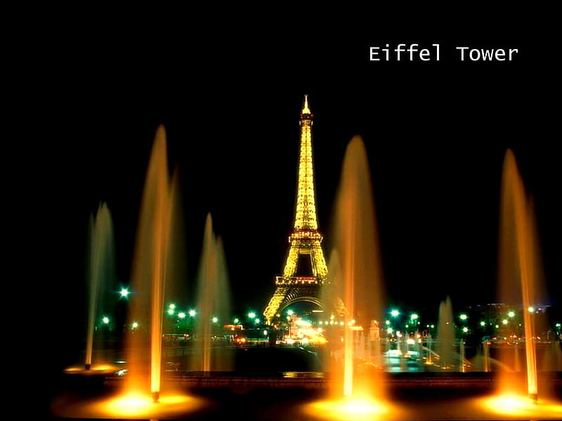 Eiffel Tower, night time, architecture, monuments, fountains, HD wallpaper