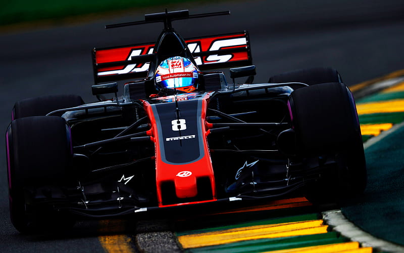 Formula 1, Haas VF-17, Romain Grosjean, Racing car, F1, Swiss racing driver, HAAS, HD wallpaper