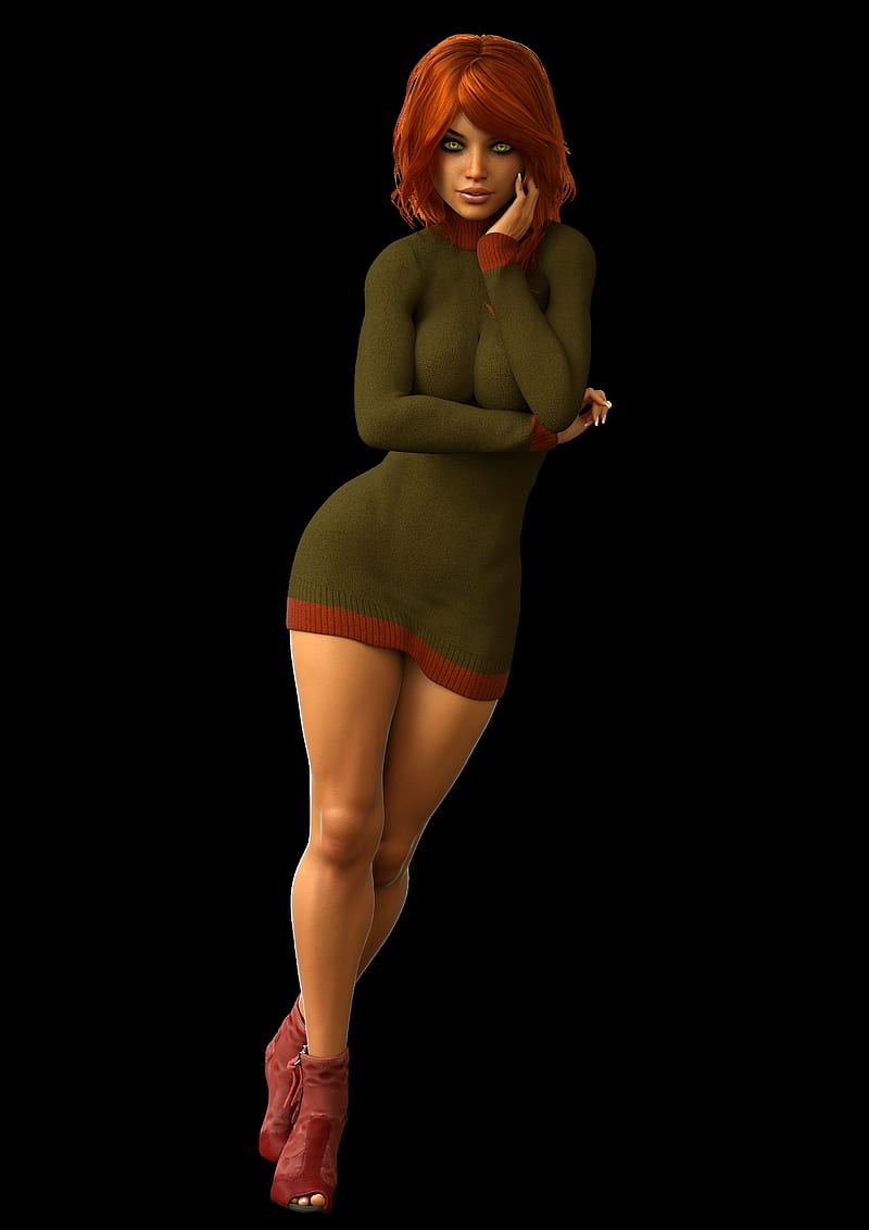 3D, render, women, redhead, HD phone wallpaper