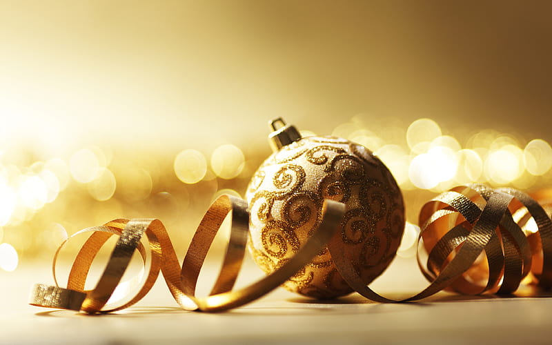 Merry Christmas, New Year, gold decoration, gold Christmas balls, HD ...