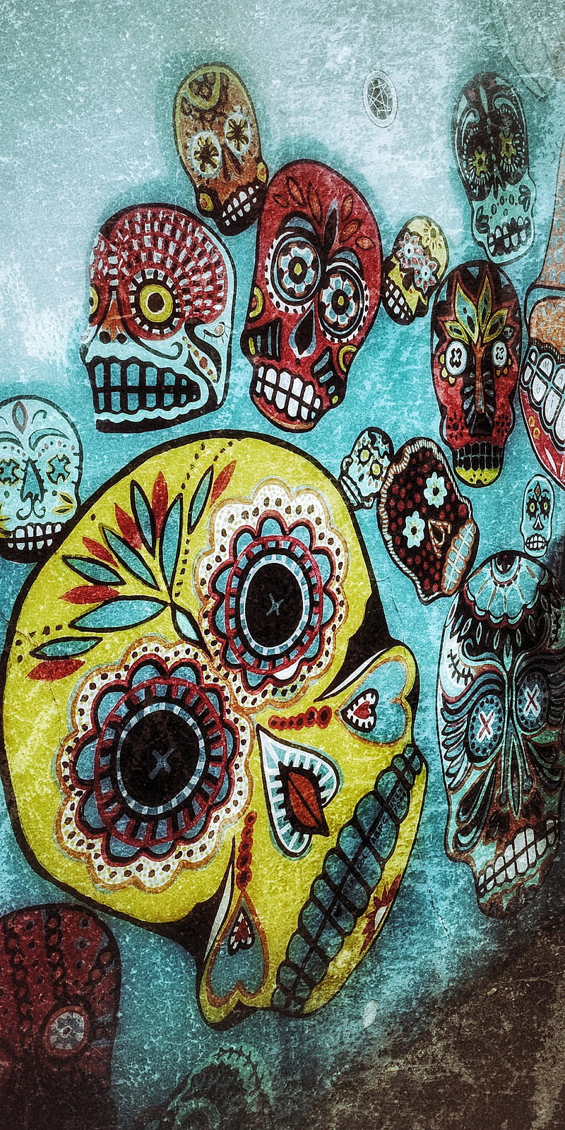 Calavera, art, colorful, graffiti, mexican, streetart, symbol, time, wall, HD phone wallpaper