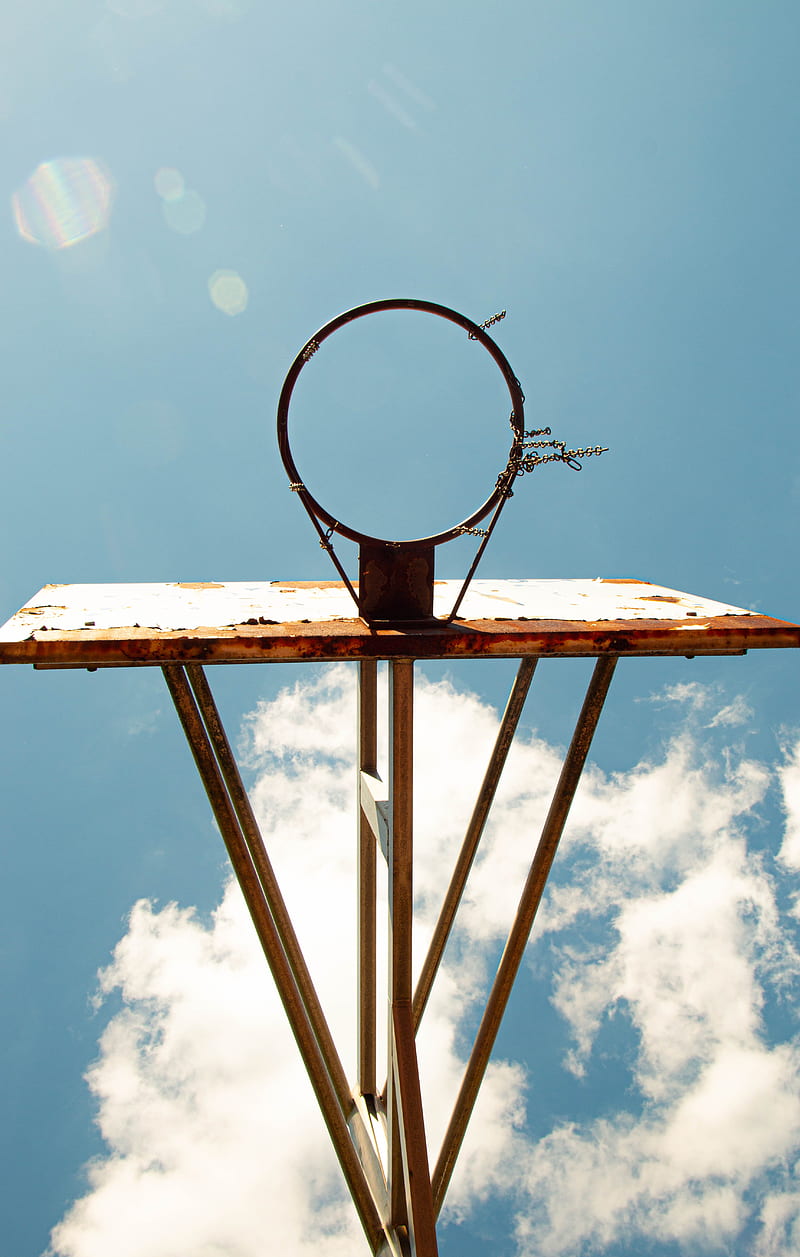 basketball, basketball hoop, shield, clouds, HD phone wallpaper