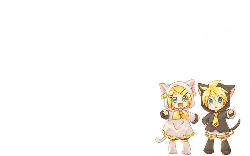 Chibi Kitty Rin & Len, cute, vocaloid, len and rin kagamine, anime, kitty, blonde, chibi, HD wallpaper