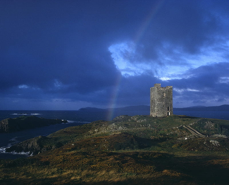 Rainbow And Castle, castle ruins, ireland, HD wallpaper
