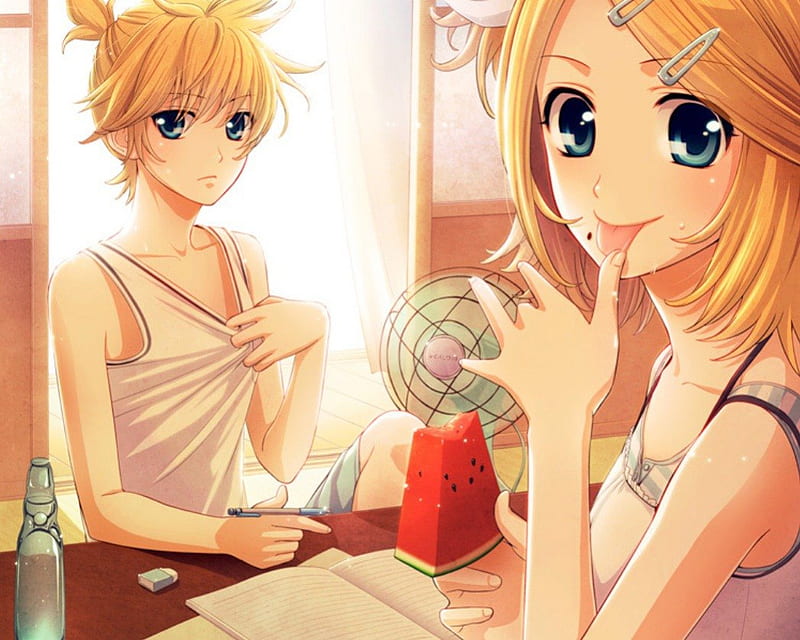 Hot Day Len Fruit Anime Hot Anime Girl Vocaloids Kagamine Len Blue Eyes Hd Wallpaper Peakpx