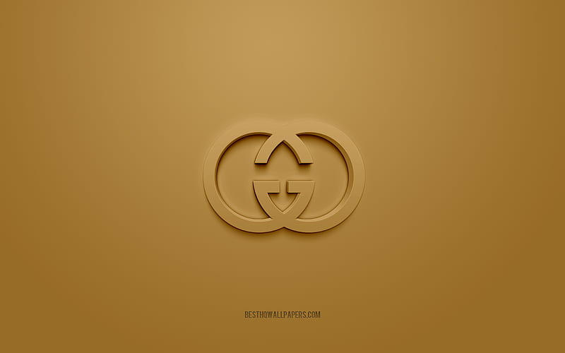 Gucci logo, gold background, Gucci 3d logo, 3d art, Gucci, brands logo, gold 3d Gucci logo, HD wallpaper