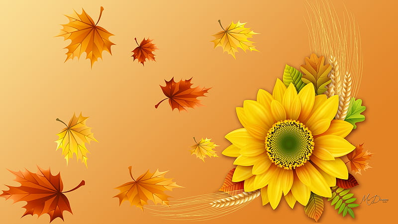 Autumn Best, Firefox theme, fall, harvest, grain, autumn, grass, wheat, yellow, sunflower, leaves, gold, oats, floower, HD wallpaper