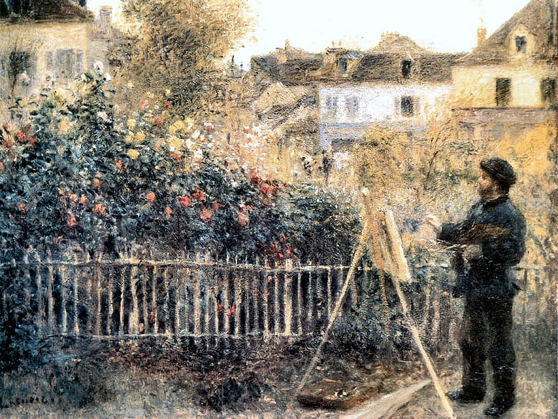 Claude Monet 1, claude monet, art, renior, old master, artwork, pierre renior, painting, garden, scenery, landscape, HD wallpaper