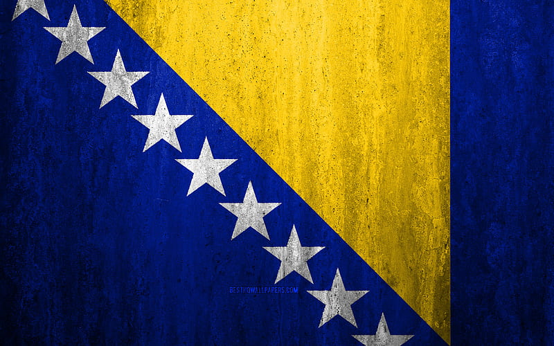 Flag of Bosnia and Herzegovina stone background, grunge flag, Europe, Bosnia and Herzegovina flag, grunge art, national symbols, Bosnia and Herzegovina, stone texture, HD wallpaper