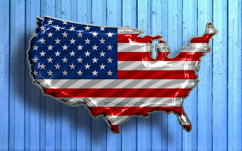 USA Realistic Balloons map 3D maps, USA map, blue wooden background, balloon with USA map, flag of USA, map of USA, US flag, United States of America, US map, HD wallpaper