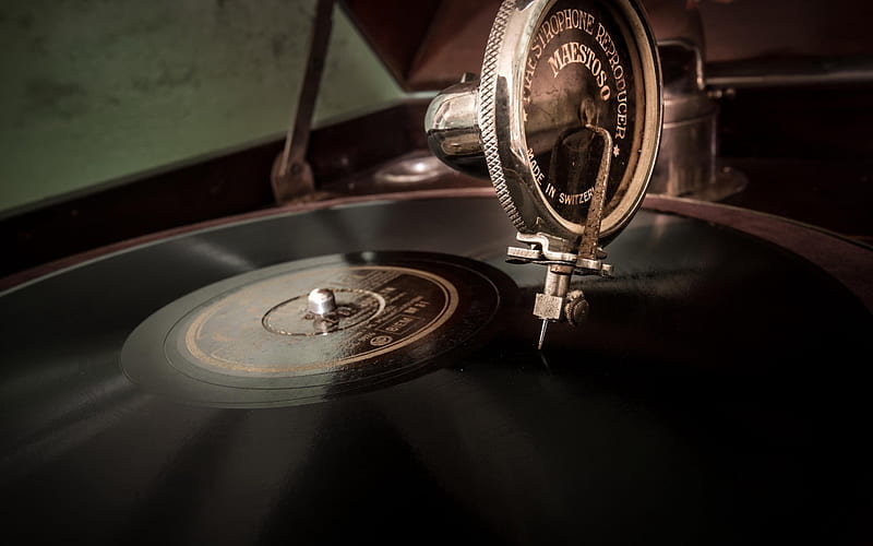 gramophone, vinyl records, old music player, retro things, music, HD wallpaper