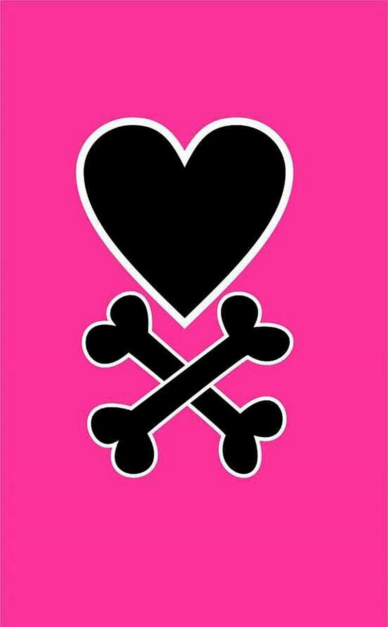 Danger, black, heart, love, pink, risk, signs, skeleton, HD phone wallpaper