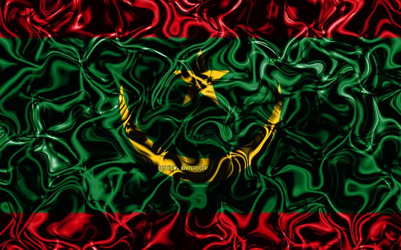 Flag of Mauritania, abstract smoke, Africa, national symbols, Mauritanian flag, 3D art, Mauritania 3D flag, creative, African countries, Mauritania, HD wallpaper