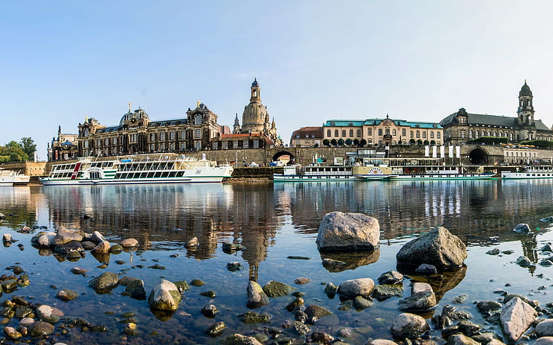Dresden, river, pleasure boats, embankment, Germany, HD wallpaper