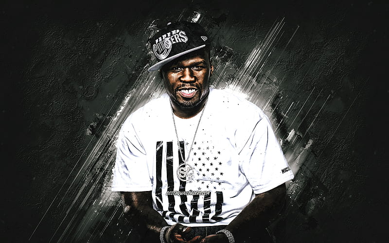 50 Cent, Curtis Jackson, portrait, american rapper, gray stone background, creative art, HD wallpaper