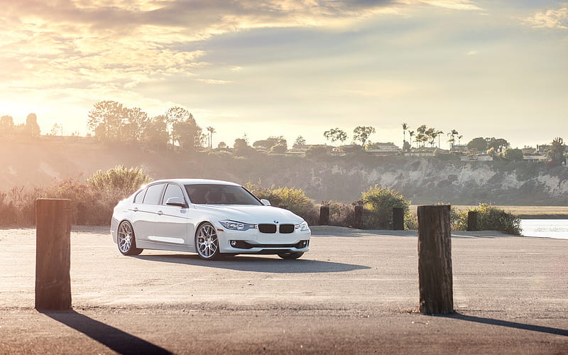 BMW M3, 2018, white sedan, exterior, new white M3, German cars, 328i, F30, BMW, HD wallpaper