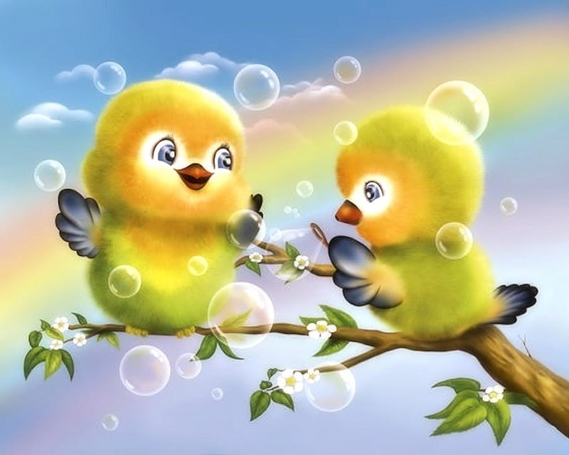 Cute Birds, yellow, cute, Art, Birds, HD wallpaper