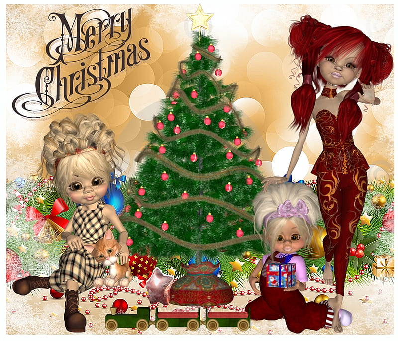 Christmas Dolls, christmastree, dolls, christmas, xmas, HD wallpaper