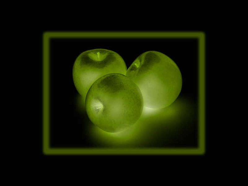 Three Green Apples, green, food, apples, neon colour, healthy, tasty, HD wallpaper