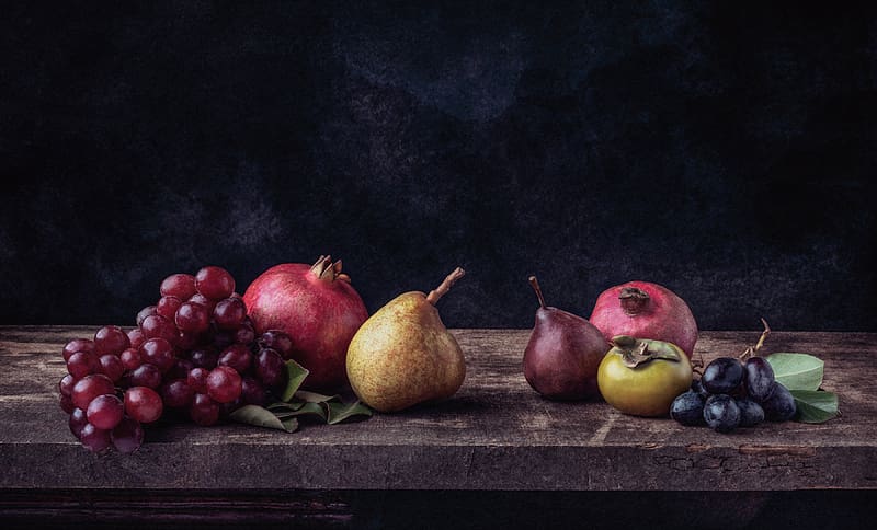 Fruits, Food, Grapes, Fruit, Pomegranate, Pear, Persimmon, HD wallpaper