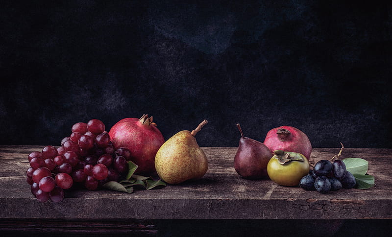 Fruits, Fruit, Grapes, Pear, Persimmon, Pomegranate, HD wallpaper