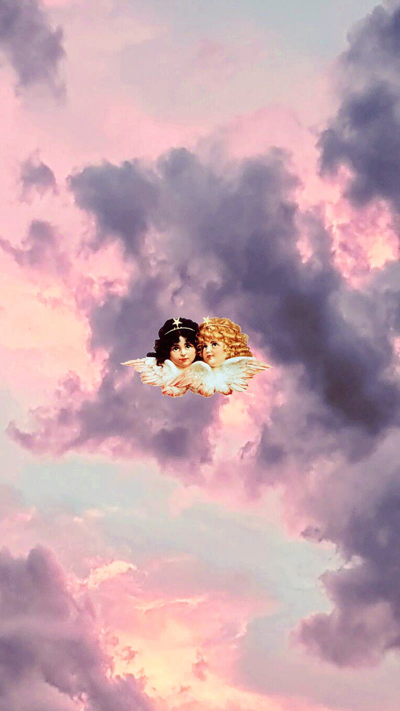 Aesthetic, angels, blue, cloud, clouds, orange, pink, HD phone wallpaper |  Peakpx