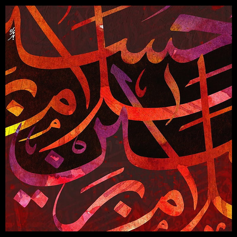 Hussain, behrangnamdari, black, calligraphy, imamhossein, islamic, karbala, red, typography, HD phone wallpaper