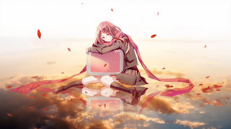 Ayano, pretty, game, bonito, aweosme, lights, nice, Kagerou project, anime, beauty, anime girl, female, music, skirt, red hair, sky, roses, short hair, cute, water, cool, uniform, awesome, petals, sweer, red eyes, HD wallpaper