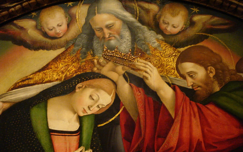 Coronation of Mary, coronation, God Father, Angels, Mary, Jesus, HD wallpaper