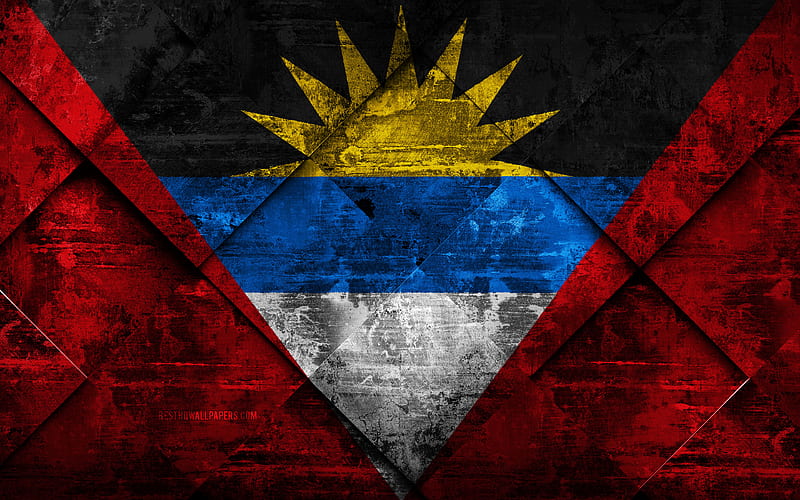 Flag of Antigua and Barbuda grunge art, rhombus grunge texture, South America, national symbols, Antigua and Barbuda, creative art, HD wallpaper