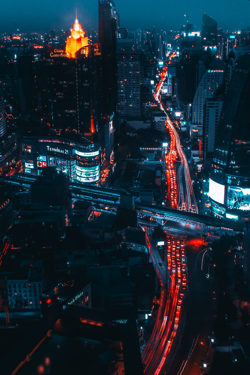 Aerial view of buildings during nighttime, HD phone wallpaper | Peakpx