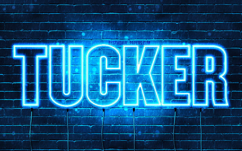 Tucker with names, horizontal text, Tucker name, blue neon lights, with Tucker name, HD wallpaper