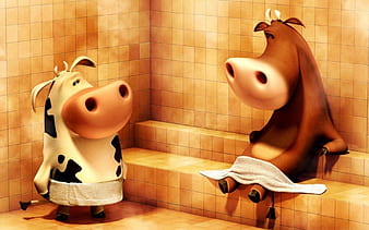 3D, Animal, Cow, Sauna, Cgi, Humor, HD wallpaper | Peakpx