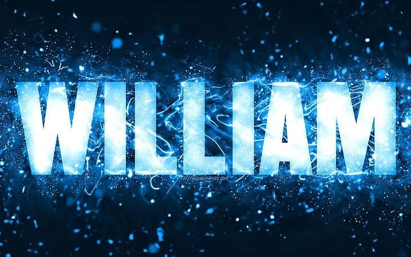 Happy Birtay William blue neon lights, William name, creative, William Happy Birtay, William Birtay, popular american male names, with William name, William, HD wallpaper