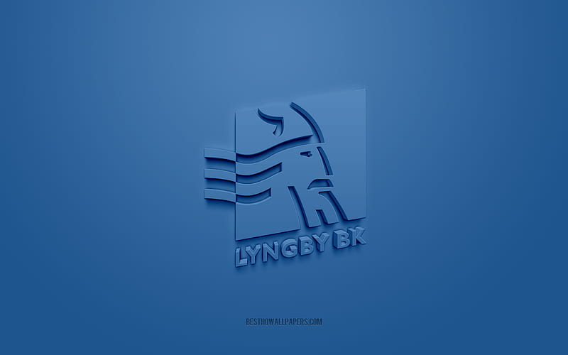 Lyngby BK, creative 3D logo, blue background, 3d emblem, Danish football club, Danish Superliga, Kongens Lyngby, Denmark, 3d art, football, Lyngby BK 3d logo, HD wallpaper