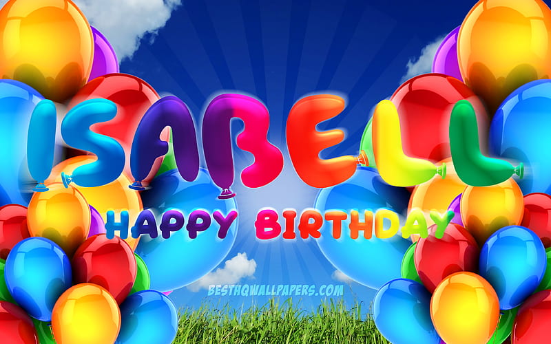 Isabell Happy Birtay cloudy sky background, popular german female names, Birtay Party, colorful ballons, Isabell name, Happy Birtay Isabell, Birtay concept, Isabell Birtay, Isabell, HD wallpaper