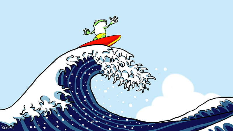 GREENFROGGY1 Surfing the Net, board, frog, surfing, sea, HD wallpaper