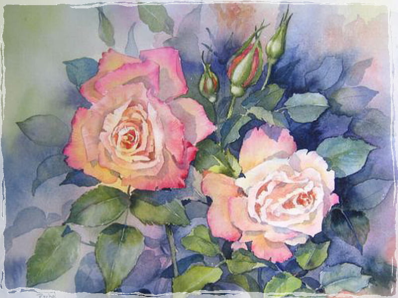 Roses F5, art, romance, roses, artwork, floral, love, painting, flower ...