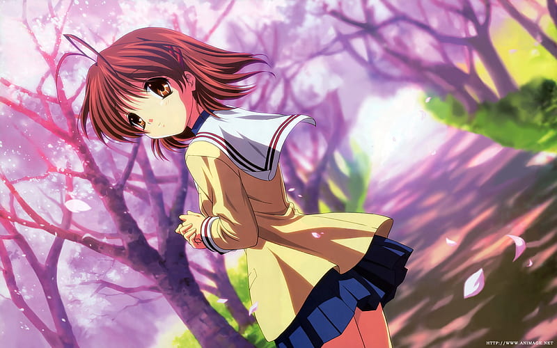 Cherry Blossom Girl Cute School Unioform Girl Brown Hair Anime Cherryblossoms Hd Wallpaper Peakpx