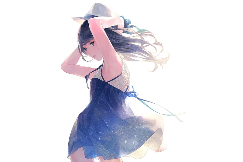 Cute Blue And White Skirt Anime Girl, anime, artist, digital-art, artwork, HD wallpaper