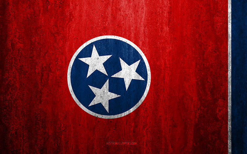 Flag of Tennessee stone background, American state, grunge flag, Tennessee flag, USA, grunge art, Tennessee, flags of US states, HD wallpaper