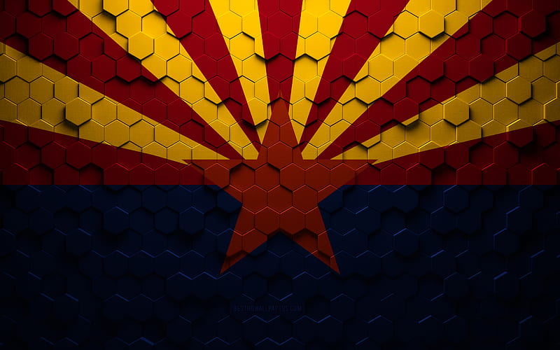 Flag of Arizona, honeycomb art, Arizona hexagons flag, Arizona, 3d