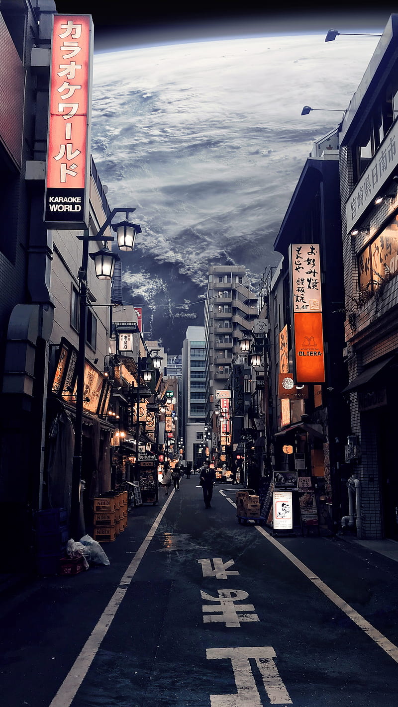 Street Japan, alone, japanese, kyoto, scifi, space, spaceart, tokyo, universe, walking, HD phone wallpaper