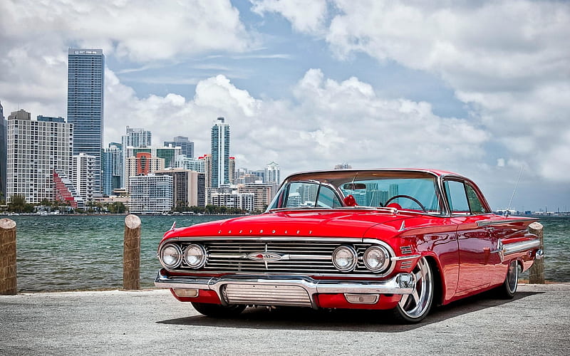 Chevrolet Impala, 1969, vintage cars, classic cars, red Chevrolet, HD wallpaper