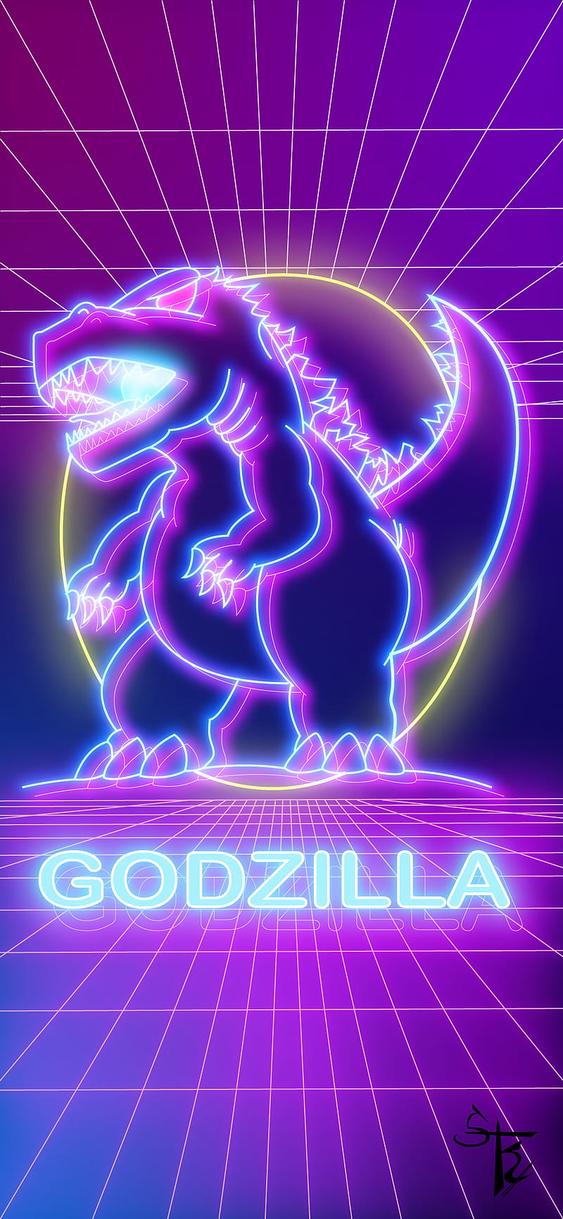 Godzilla, dragon, light, neon, purple, HD phone wallpaper