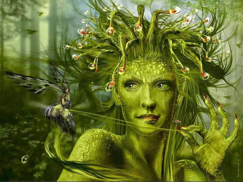 Fantasy Forest Queen, witch, forest, green, queen, nature, trees, HD wallpaper