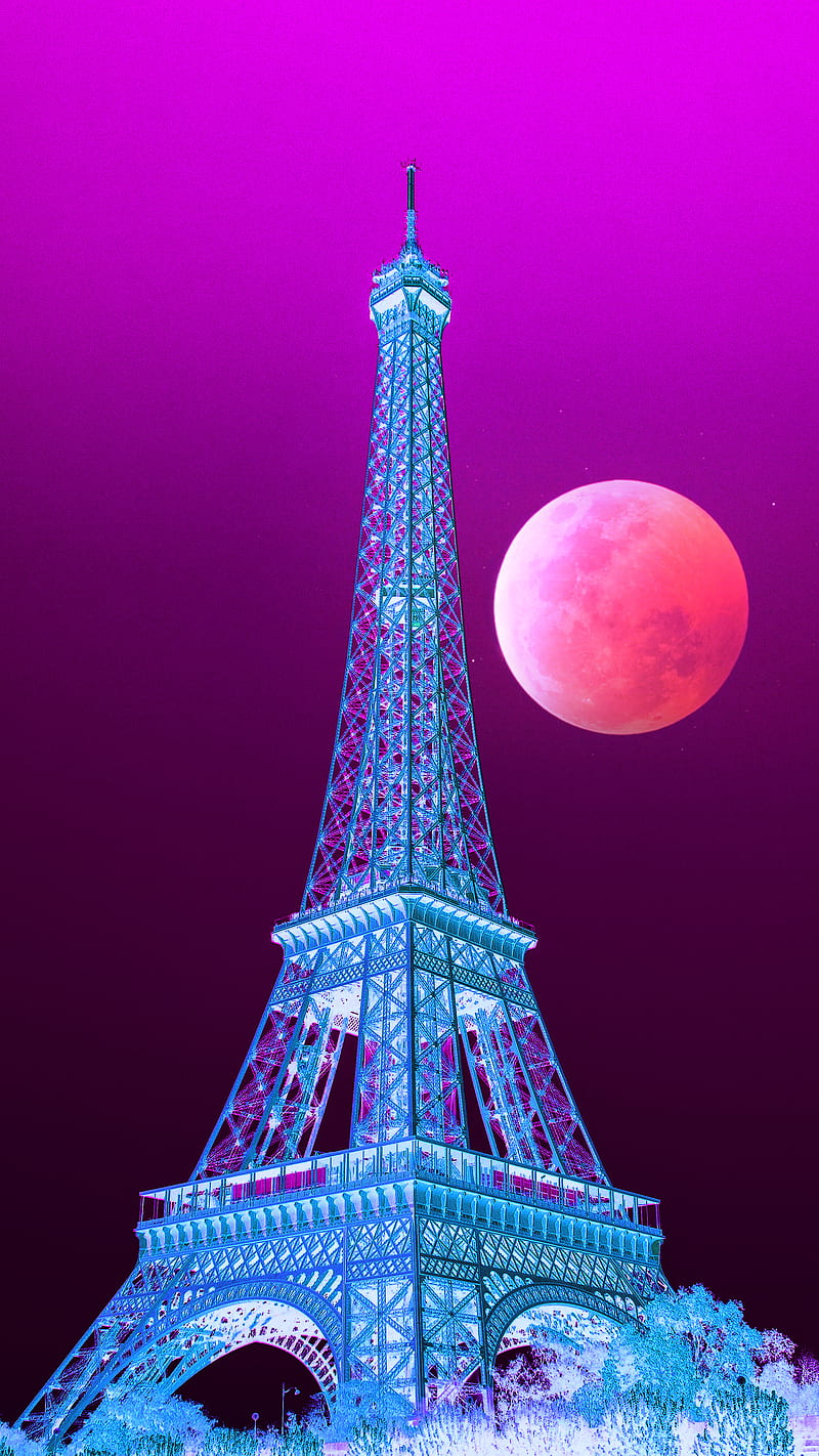 Torre eiffel, luna llena, luna, rosa, Fondo de pantalla de teléfono HD |  Peakpx