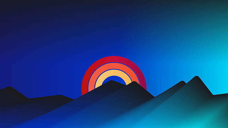 Mountain, abstract, rainbow stripes, minimal, HD wallpaper