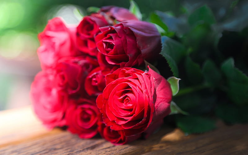 red roses bokeh, red flowers, roses, buds, red roses bouquet, beautiful flowers, red buds, backgrounds with flowers, HD wallpaper